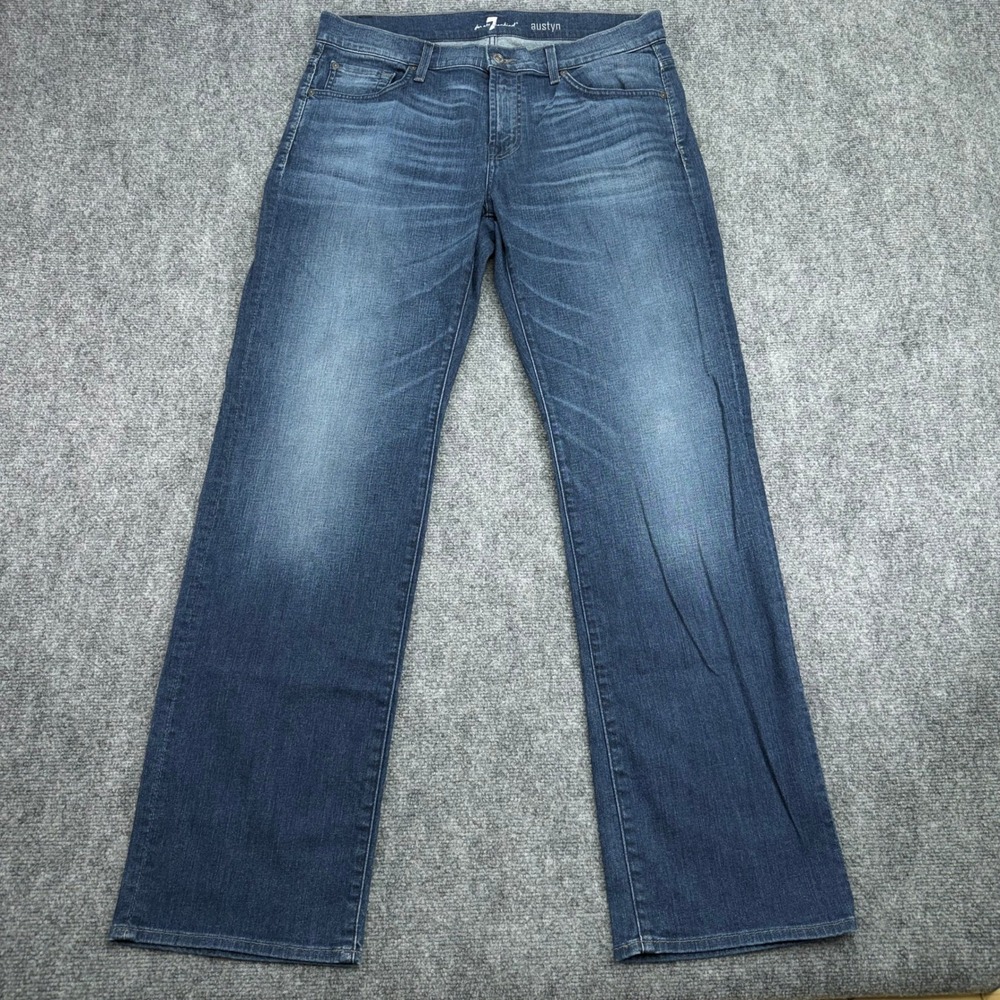 7 For All Mankind Jeans Mens‎ 34 (Fits 36x33) Blue Austyn Straight Stretch Denim